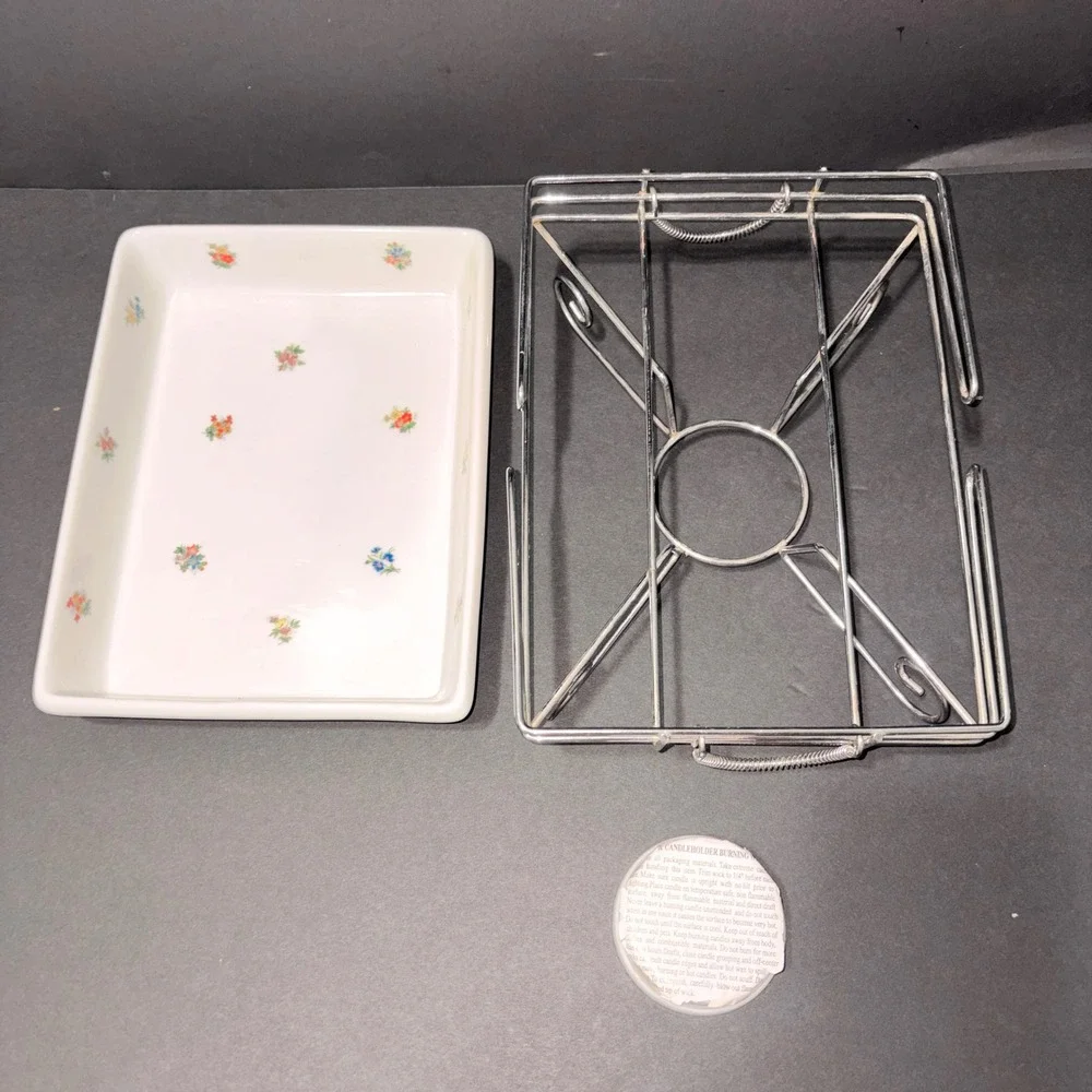Wen Yuan Floral Casserole Dish with Rack and Candle Warmer 11.5